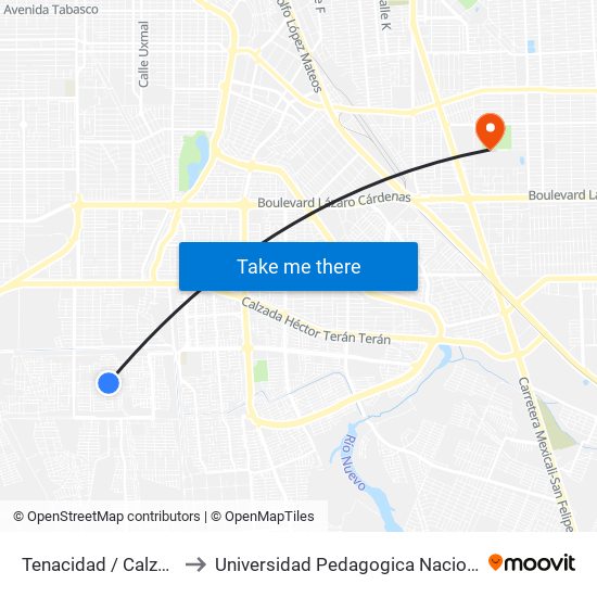 Tenacidad / Calzada Del Castillo to Universidad Pedagogica Nacional, Unidad 021 Mexicali map