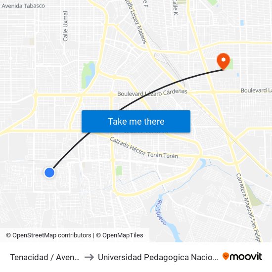 Tenacidad / Avenida Estabilidad to Universidad Pedagogica Nacional, Unidad 021 Mexicali map