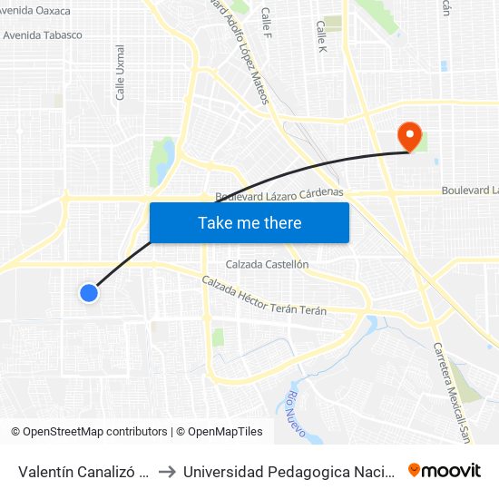 Valentín Canalizó / Los Coroneles to Universidad Pedagogica Nacional, Unidad 021 Mexicali map