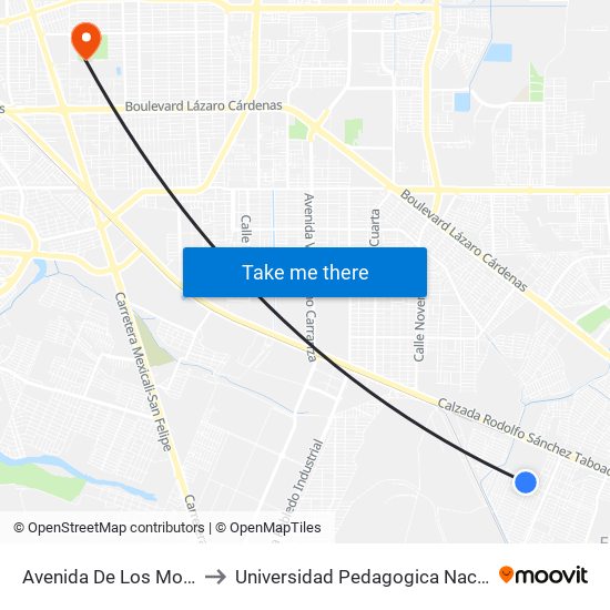 Avenida De Los Mosaicos / Del Cuero to Universidad Pedagogica Nacional, Unidad 021 Mexicali map