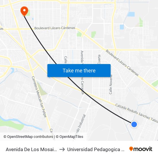 Avenida De Los Mosaicos / Avenida Chiquihuite to Universidad Pedagogica Nacional, Unidad 021 Mexicali map