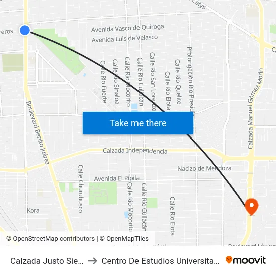 Calzada Justo Sierra, 950_1 to Centro De Estudios Universitarios Xochicalco map