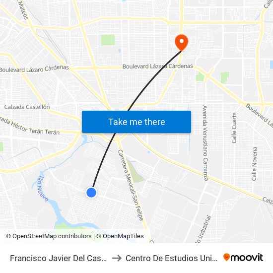 Francisco Javier Del Castillo / Santiago Vidaurri to Centro De Estudios Universitarios Xochicalco map