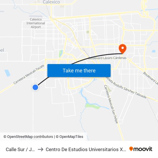 Calle Sur / Jarilla to Centro De Estudios Universitarios Xochicalco map