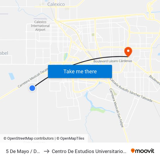 5 De Mayo / Doceava to Centro De Estudios Universitarios Xochicalco map