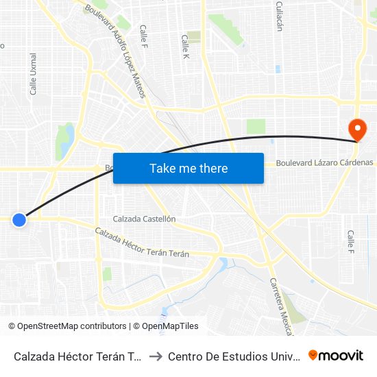 Calzada Héctor Terán Terán / Los Capitanes to Centro De Estudios Universitarios Xochicalco map