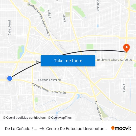 De La Cañada / Encinas to Centro De Estudios Universitarios Xochicalco map