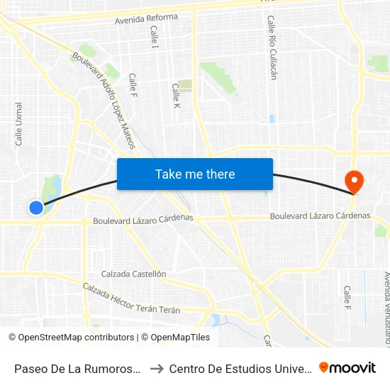 Paseo De La Rumorosa / De La Barranca to Centro De Estudios Universitarios Xochicalco map