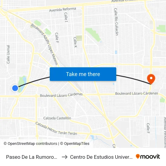 Paseo De La Rumorosa / De La Niebla to Centro De Estudios Universitarios Xochicalco map