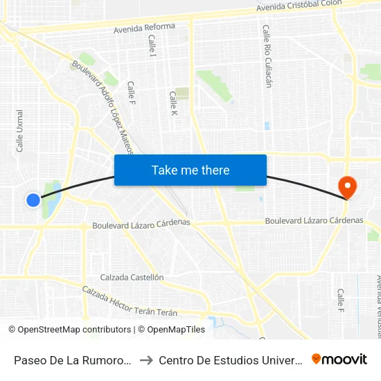 Paseo De La Rumorosa / Del Arcoiris to Centro De Estudios Universitarios Xochicalco map