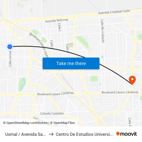 Uxmal / Avenida San Luis Potosí to Centro De Estudios Universitarios Xochicalco map