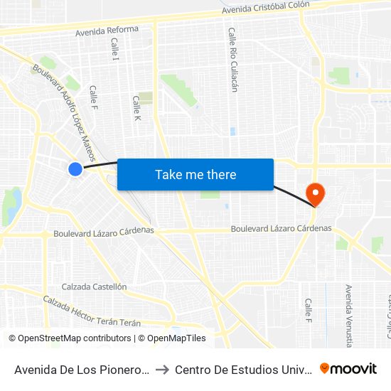 Avenida De Los Pioneros / Calzada Anáhuac to Centro De Estudios Universitarios Xochicalco map