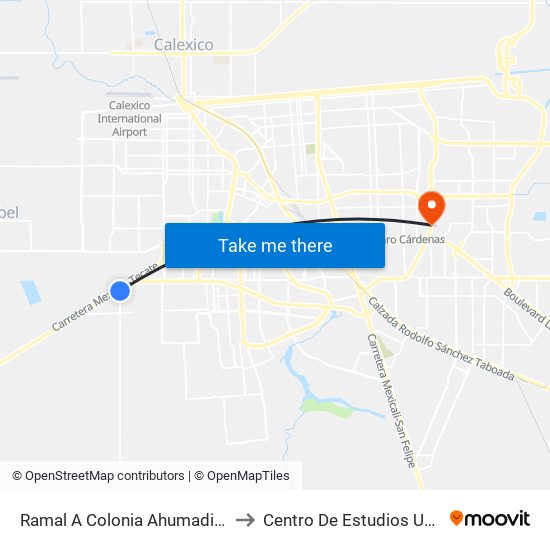 Ramal A Colonia Ahumadita / Calzada Esteban Cantú to Centro De Estudios Universitarios Xochicalco map