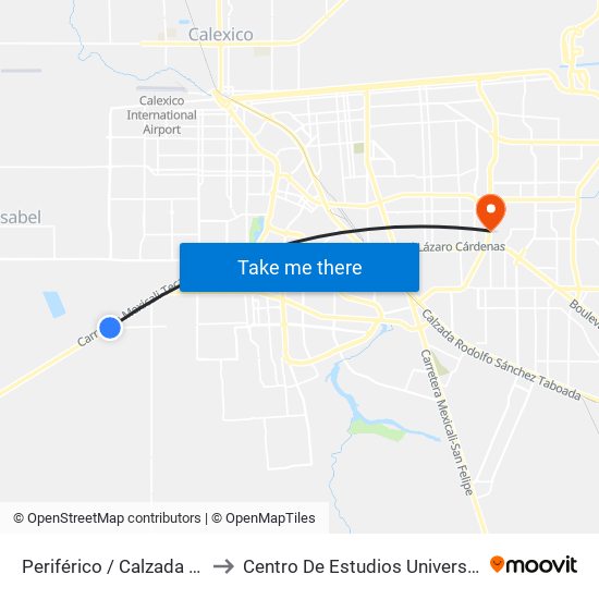 Periférico / Calzada Esteban Cantú to Centro De Estudios Universitarios Xochicalco map