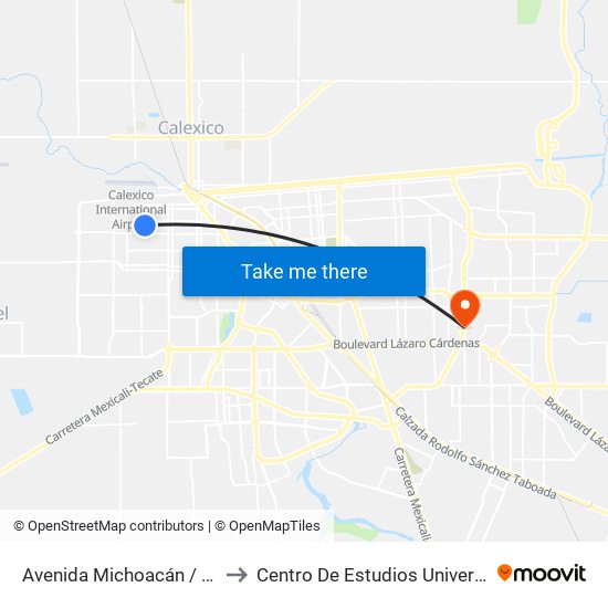 Avenida Michoacán / Bahía Calamajue to Centro De Estudios Universitarios Xochicalco map