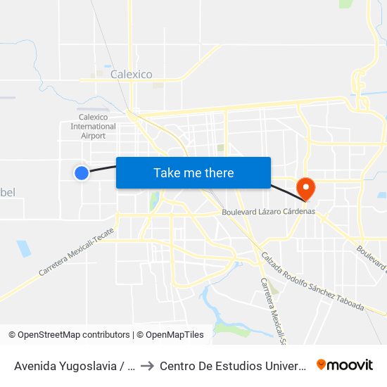 Avenida Yugoslavia / Avenida Congo to Centro De Estudios Universitarios Xochicalco map