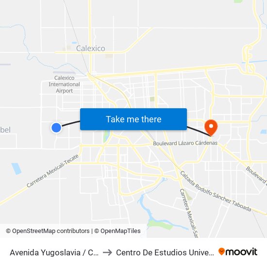 Avenida Yugoslavia / Continente Europeo to Centro De Estudios Universitarios Xochicalco map