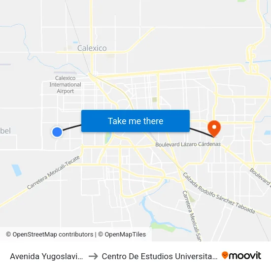 Avenida Yugoslavia / Polonia to Centro De Estudios Universitarios Xochicalco map