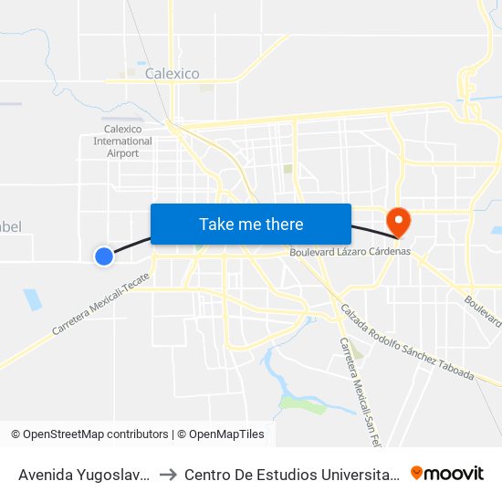 Avenida Yugoslavia / Cristal to Centro De Estudios Universitarios Xochicalco map