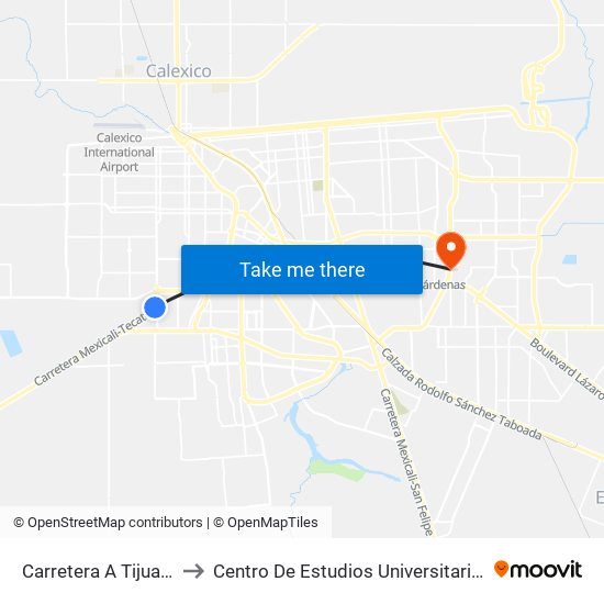 Carretera A Tijuana, 2246 to Centro De Estudios Universitarios Xochicalco map