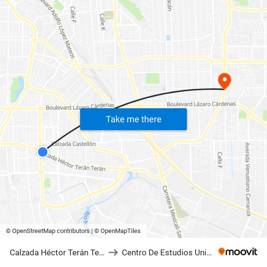 Calzada Héctor Terán Terán / Calzada Anáhuac to Centro De Estudios Universitarios Xochicalco map