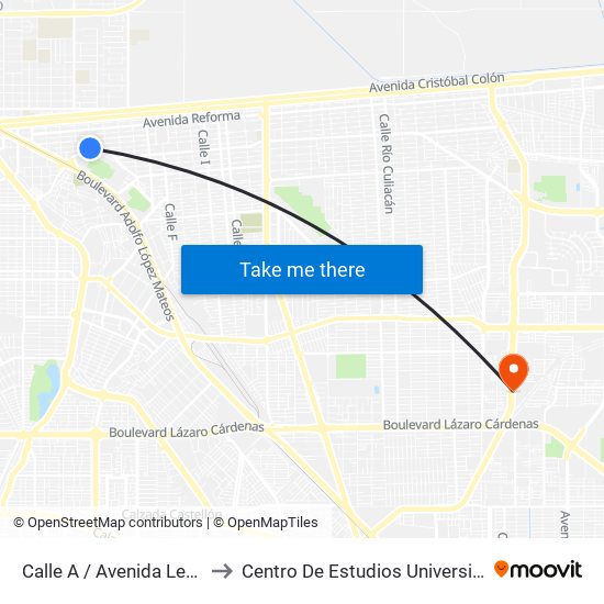 Calle A / Avenida Lerdo De Tejeda to Centro De Estudios Universitarios Xochicalco map