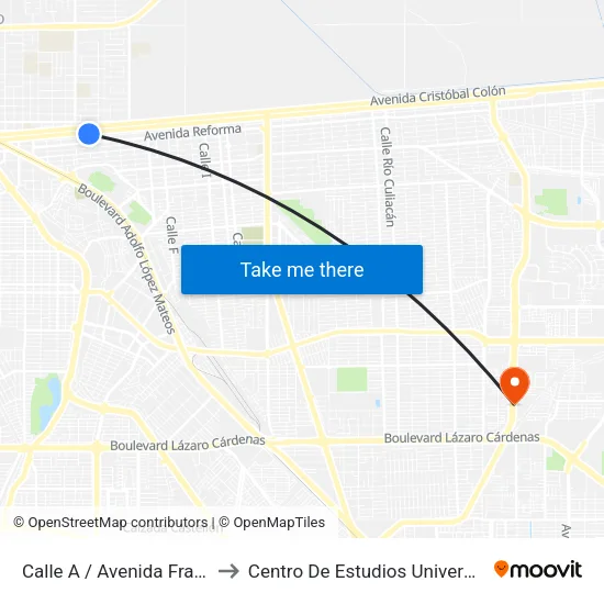 Calle A / Avenida Francisco Madero to Centro De Estudios Universitarios Xochicalco map