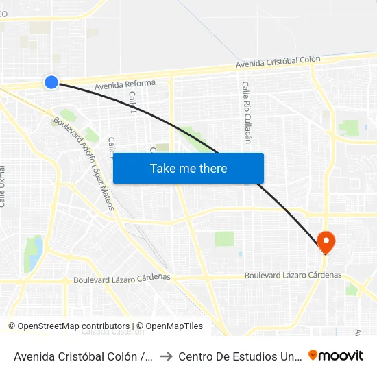 Avenida Cristóbal Colón / Pedro F. Pérez Y Ramírez to Centro De Estudios Universitarios Xochicalco map