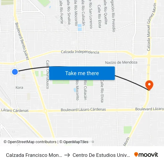 Calzada Francisco Montejano / Las Juntas to Centro De Estudios Universitarios Xochicalco map