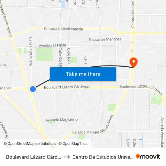 Boulevard Lázaro Cárdenas / Churubusco to Centro De Estudios Universitarios Xochicalco map
