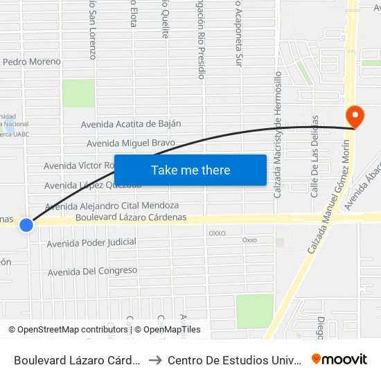 Boulevard Lázaro Cárdenas / 5 De Febrero to Centro De Estudios Universitarios Xochicalco map