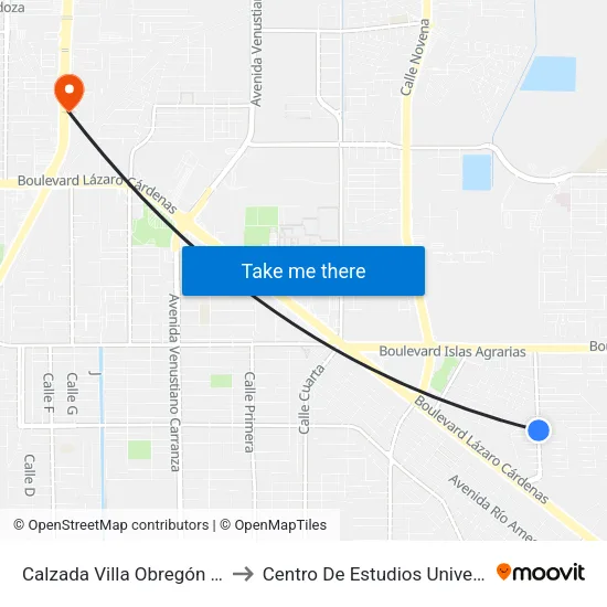 Calzada Villa Obregón / Villa Del Bosque to Centro De Estudios Universitarios Xochicalco map