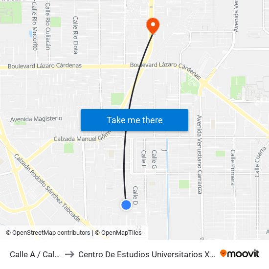 Calle A / Calle 79 to Centro De Estudios Universitarios Xochicalco map