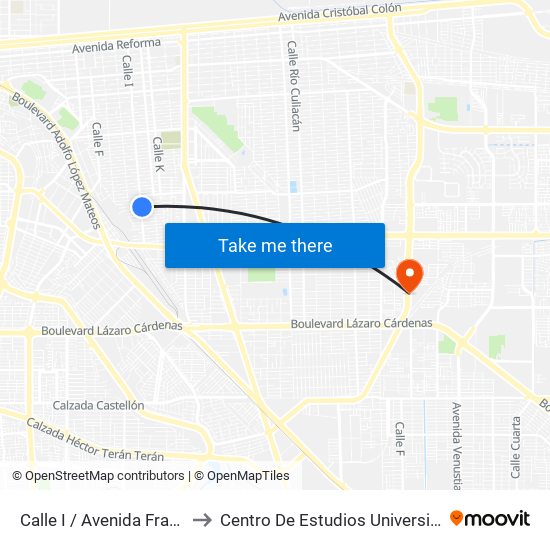 Calle I / Avenida Francisco Mujica to Centro De Estudios Universitarios Xochicalco map