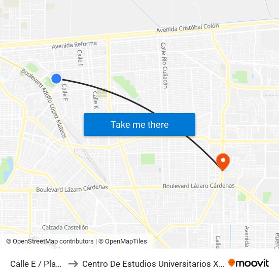 Calle E / Plateros to Centro De Estudios Universitarios Xochicalco map