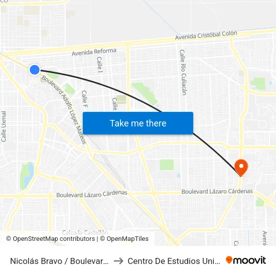 Nicolás Bravo / Boulevard Adolfo López Mateos to Centro De Estudios Universitarios Xochicalco map