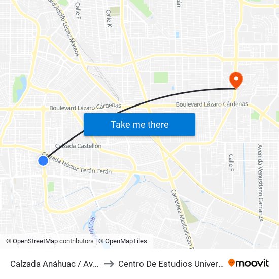 Calzada Anáhuac / Avenida De La Troje to Centro De Estudios Universitarios Xochicalco map