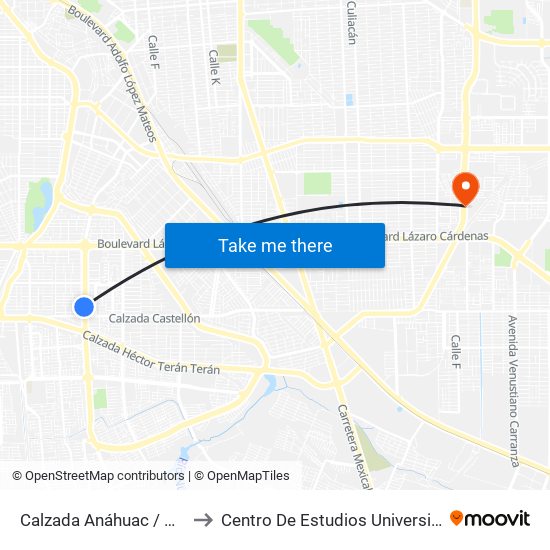 Calzada Anáhuac / Ángel Vásquez to Centro De Estudios Universitarios Xochicalco map