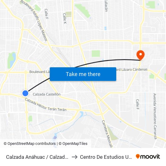 Calzada Anáhuac / Calzada Castellón O Islas Malvinas to Centro De Estudios Universitarios Xochicalco map