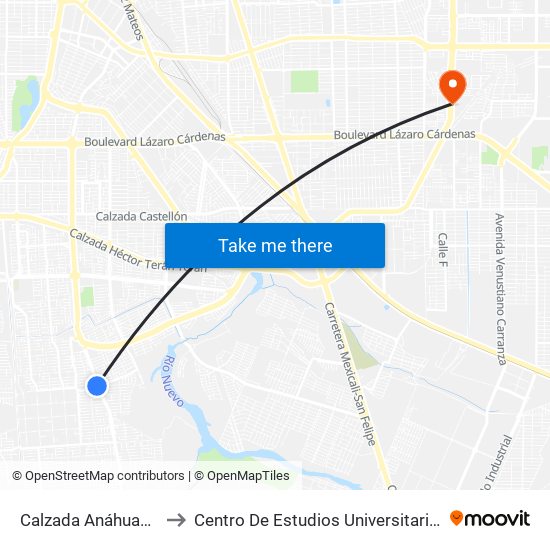 Calzada Anáhuac / Torino to Centro De Estudios Universitarios Xochicalco map