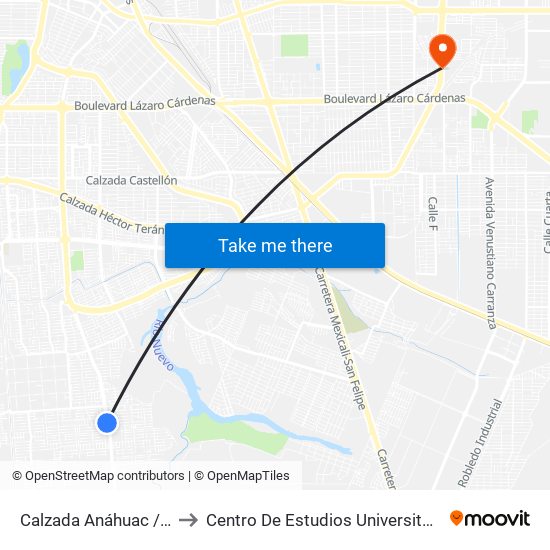 Calzada Anáhuac / Lanzarote to Centro De Estudios Universitarios Xochicalco map