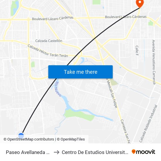 Paseo Avellaneda / Mirabueno to Centro De Estudios Universitarios Xochicalco map