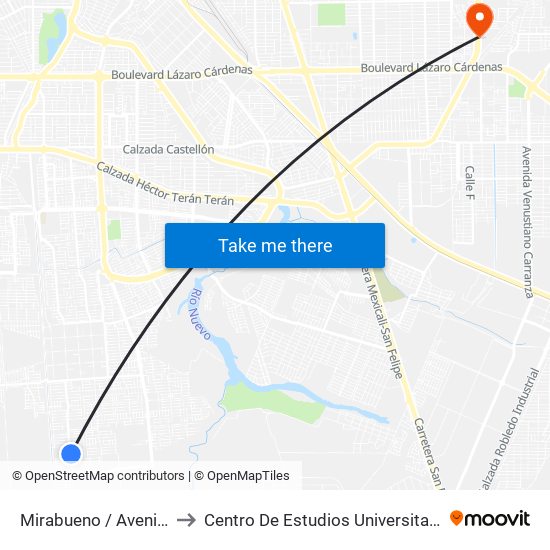 Mirabueno / Avenida Grañen to Centro De Estudios Universitarios Xochicalco map