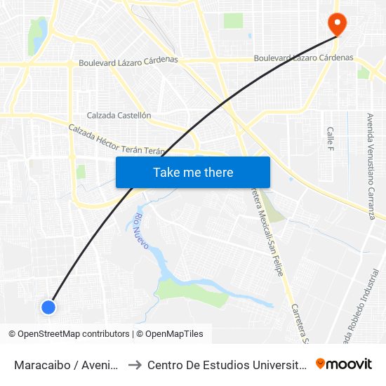 Maracaibo / Avenida Burguete to Centro De Estudios Universitarios Xochicalco map