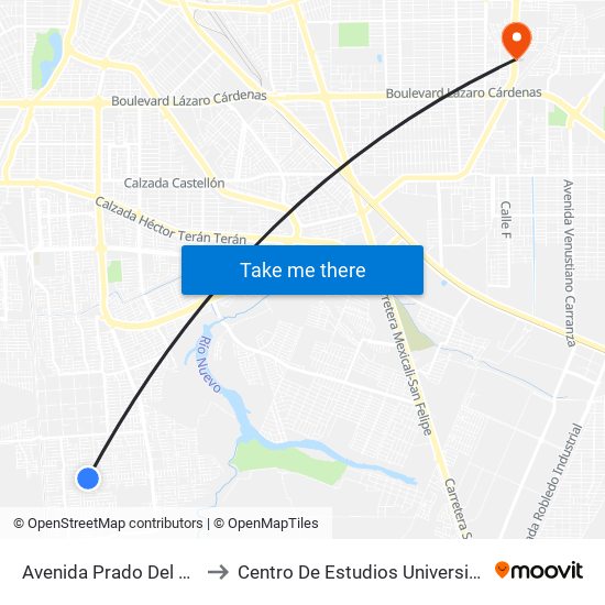 Avenida Prado Del Rey / Cavandi to Centro De Estudios Universitarios Xochicalco map