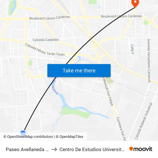 Paseo Avellaneda / Mascardi to Centro De Estudios Universitarios Xochicalco map