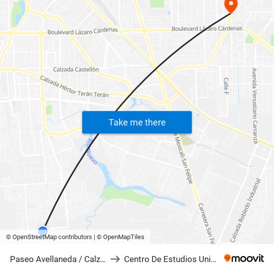 Paseo Avellaneda / Calzada De Los Monarcas to Centro De Estudios Universitarios Xochicalco map