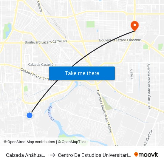 Calzada Anáhuac / Torino to Centro De Estudios Universitarios Xochicalco map