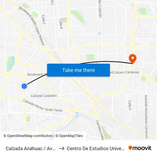 Calzada Anáhuac / Avenida Pontevedra to Centro De Estudios Universitarios Xochicalco map