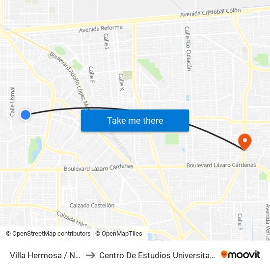 Villa Hermosa / Nuevo León to Centro De Estudios Universitarios Xochicalco map